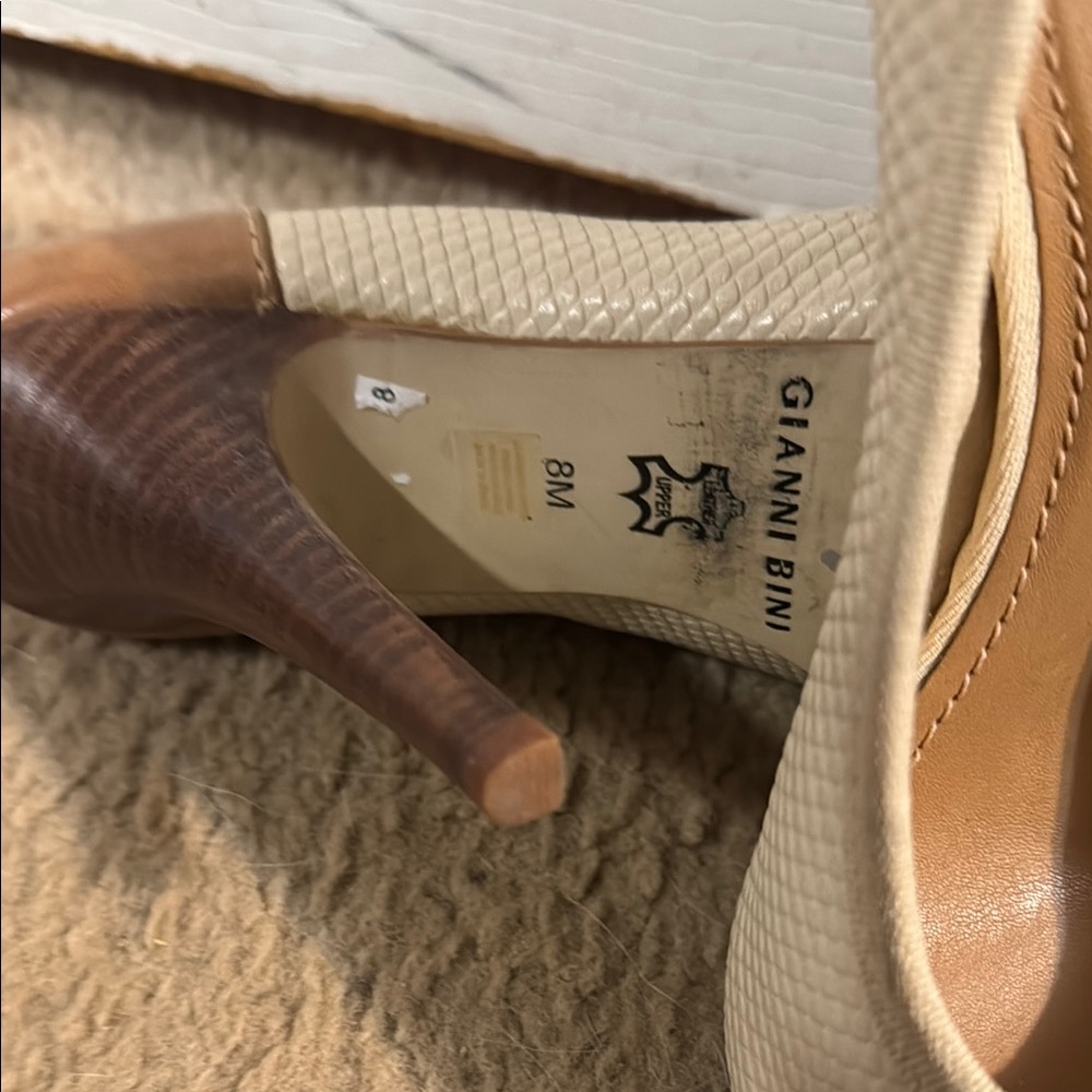 Gianni Bini Tan and Cream Heels with Smooth Interior